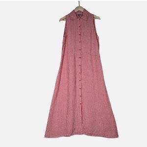Flax Maxi Linen Shirtdress in Poppy Gingham size L